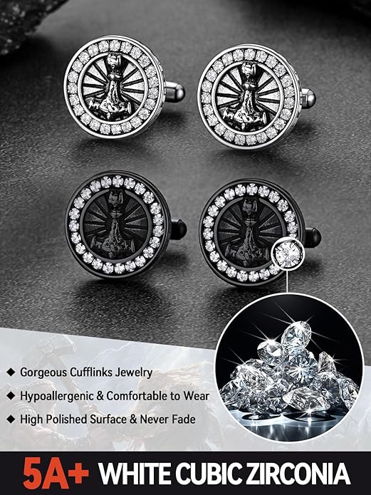 FaithHeart Mens Cufflinks, Norse Viking Tuxedo Shirt Cuff Links, Stainless Steel Cuff Links and Shirt Studs, Gift Box