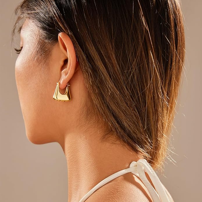 YUJIE Gold Plated Hoop Earrings for Women Brass Earring Chunky Statement Jewelry