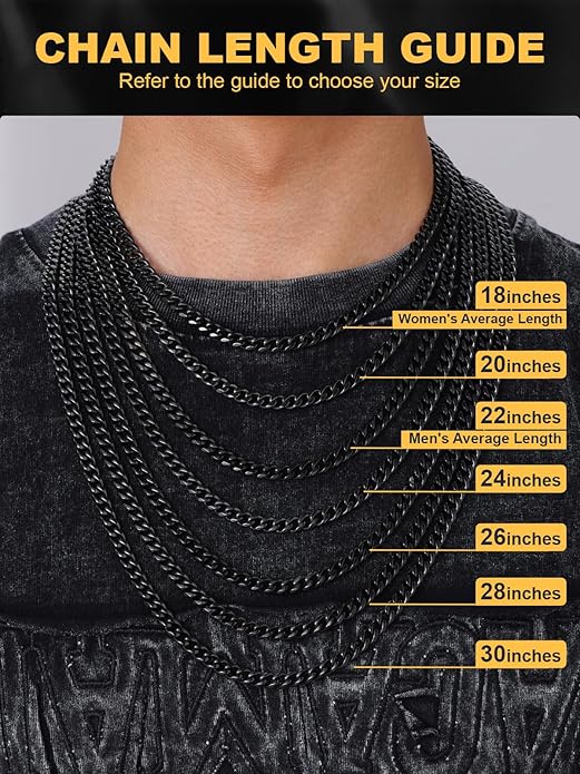 U7 Cuban Link Chain Necklace for Men, Stainless Steel/Black/Gold Mens Necklaces, Chunky Curb Chain Necklace in 6/9/12mm Width 18-30 Inches, Thick Choker Jewelry with Box Packed
