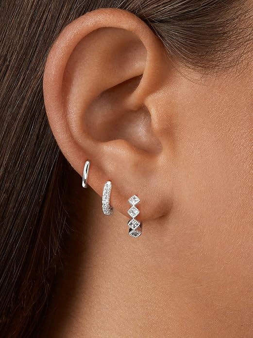 Gold Hoop Earrings Set for Women Trendy, 14K Gold Plated Chunky Hypoallergenic Small Diamond Cartilage Hoops Cute Cubic Zirconia Dangle Stud Earrings Jewelry Gifts