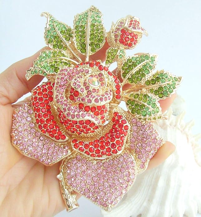 Gorgeous Wedding 5.32" Big Rose Flower Brooch Pin Austrian Crystal Pendant BZ2994