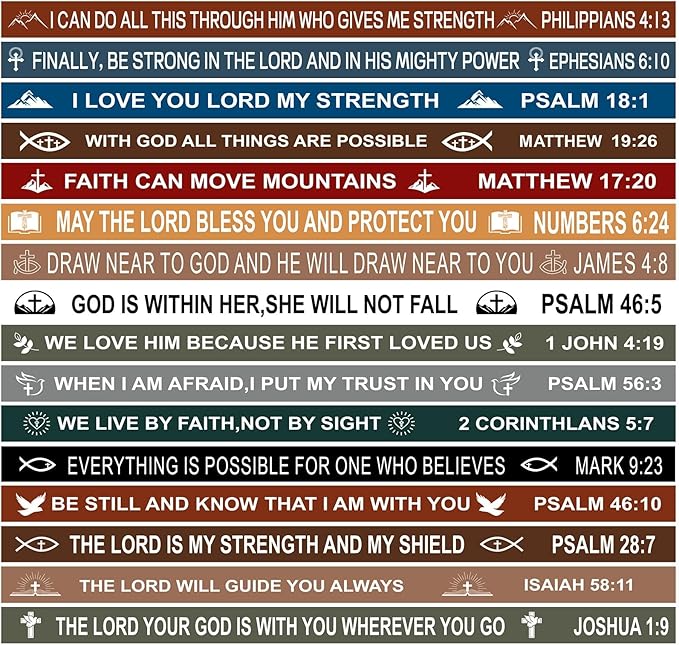 JUNEBRUSHS 64pcs Bible Verse Rubber Bracelets Bulk Inspirational Christian Rubber Silicone Wristbands Religious bible bracelet for Men Women Party Christian Gifts Supplies(16 Designs)
