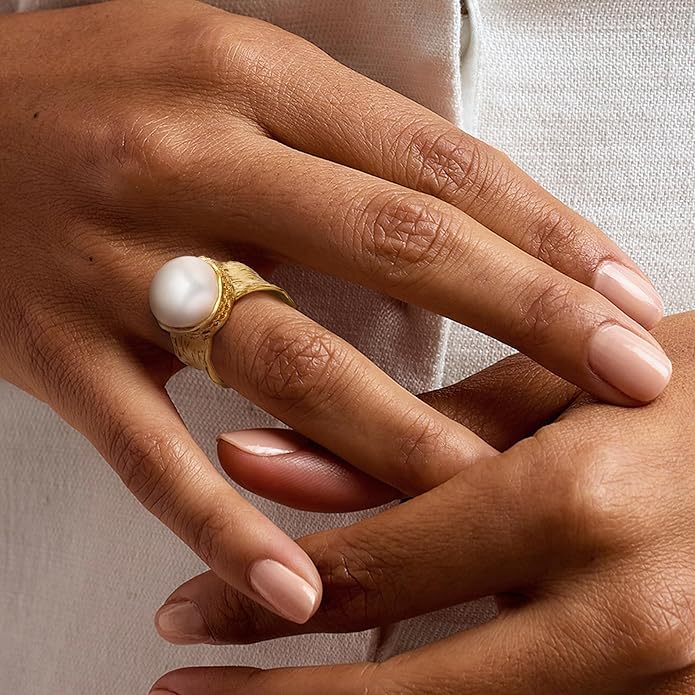 Ross-Simons 12mm Cultured Button Pearl Ring in 18kt Gold Over Sterling