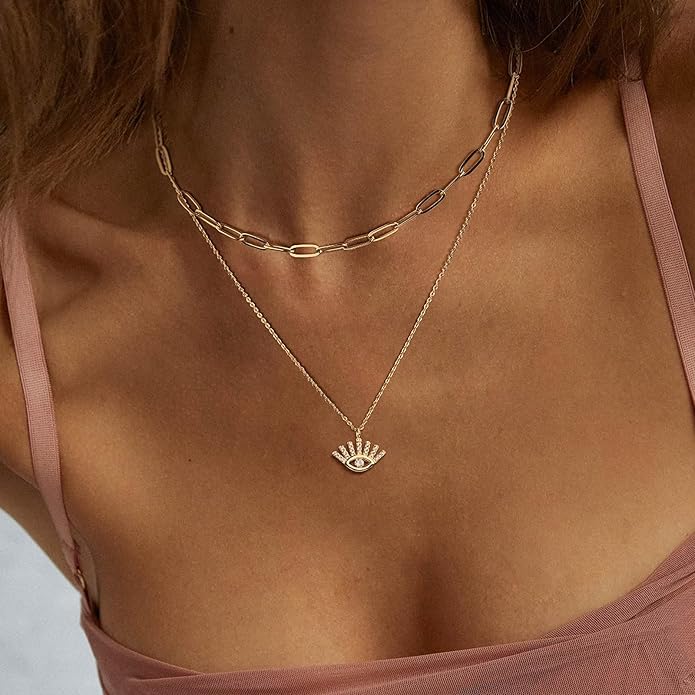 BENEIGE Gold Necklace for Women 14K Gold Plated Evil Eye Necklace Trendy Gold Pendant Necklace Jewelry For Women