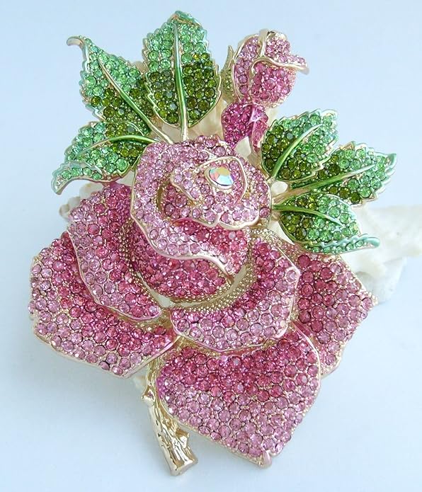 Gorgeous Wedding 5.32" Big Rose Flower Brooch Pin Austrian Crystal Pendant BZ2994