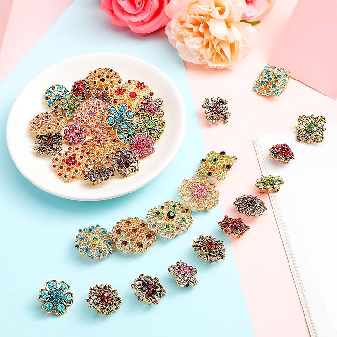 MTLEE 36 Pieces Brooches and Pins for Women Rhinestone Brooches Bulk Crystal Vintage Decorative Flower Lapel Pins Mixed Color Costume Jewelry Retro for Wedding Party Bouquet Crafts Kit Gifts