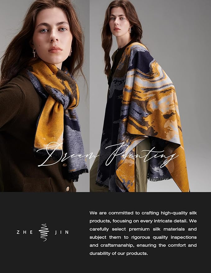 ZHE JIN Luxurious Silk Scarf Shawl Wraps for Women, Warm Scarves Winter Gift, 100% Brushed Mulberry Silk