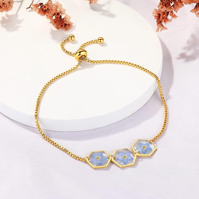 Forget-Me-Not Pressed Wildflower Bracelet | Pressed Flower Bracelet | Gold/Silver Pressed Flower Jewelry | Personalized Handmade Jewelry | Gift For Women