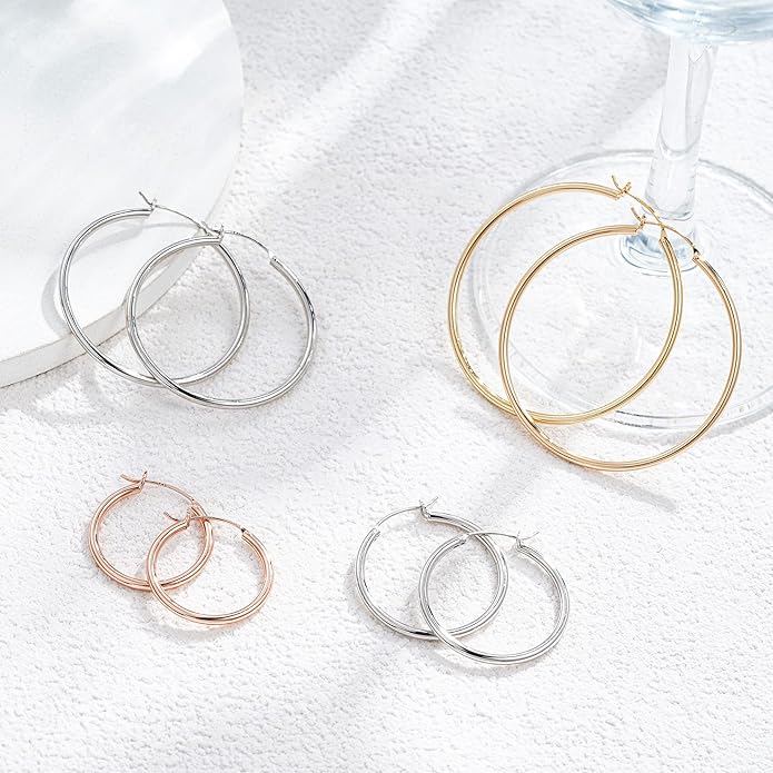 M MOOHAM 14K-Gold-Plated Hoop Earrings for Women - Hypoallergenic 14K Gold 925 Sterling silver-plated Post Sensitive Ears Nickel Free Hoops Earrings Set for Women Jewelry Lightweight 13-60mm
