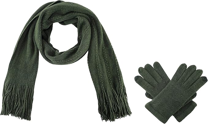 BRUCERIVER Women's Ultra Soft Knit Scarf & Glove Set Touchscreen Function Cable Design