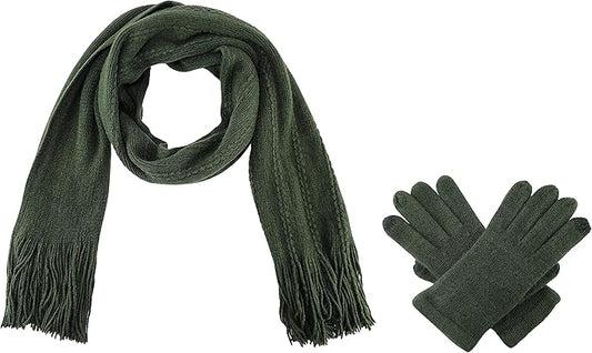 BRUCERIVER Women's Ultra Soft Knit Scarf & Glove Set Touchscreen Function Cable Design