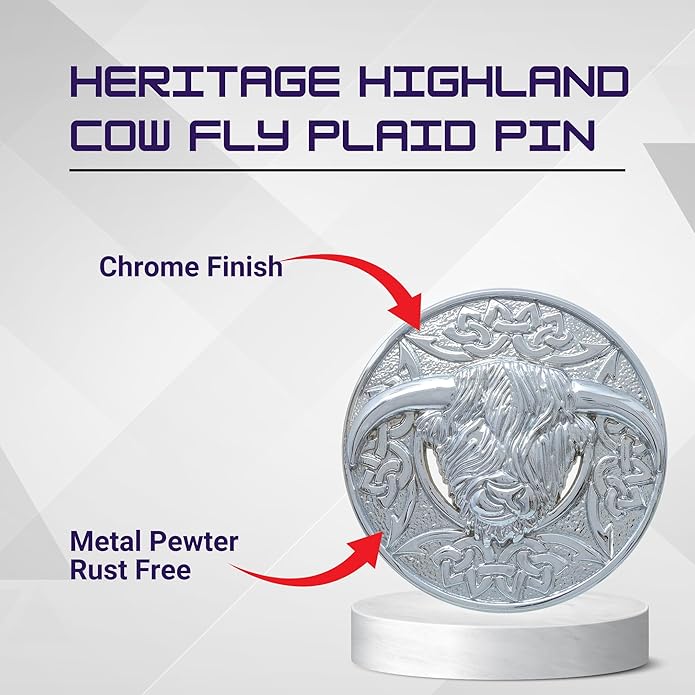 Highland Cow Kilt Brooch with Celtic Knot - Traditional Scottish Helian Coo Plaid Brooches for Men – Handcrafted Tartan Sash Pin, Luxurious Accessory for Women’s Dress