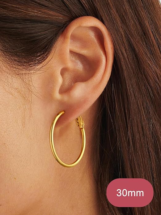 FOCALOOK 14K Gold Plated Lightweight Large Hoops| 2mm Thin Hoop Earrings for Women 30/40/50/70/100mm