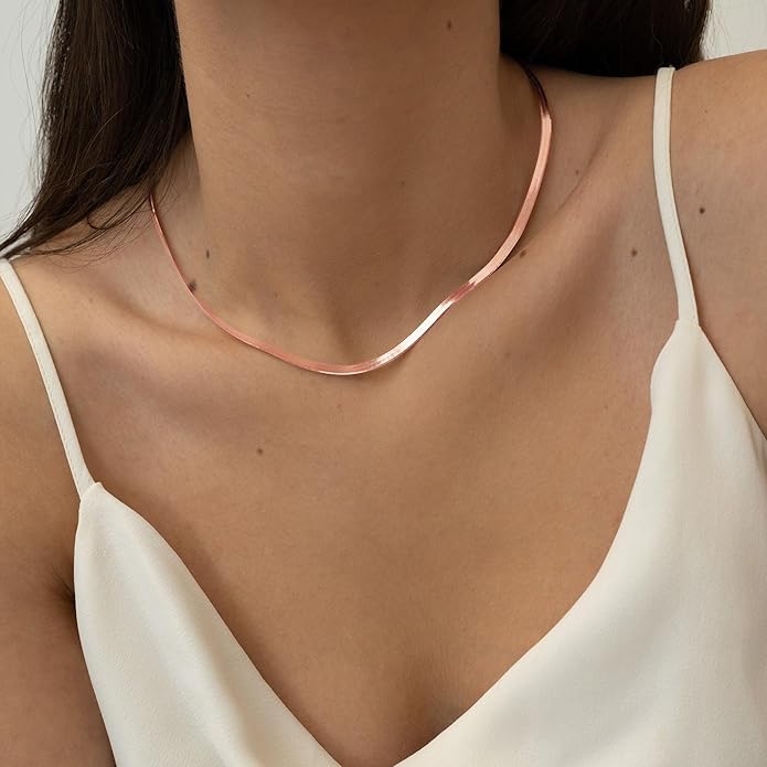 Freekiss Herringbone Necklace for Women,Dainty Gold Necklace,14k Gold Plated Snake,Gold Chain Choker Necklaces,Simple Gold Layered Necklaces,Gold Jewelry Gift for Women