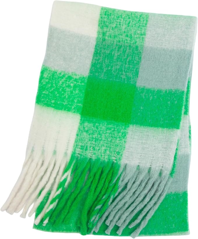 SHOHOKU Large Chunky Plaid Scarf Coloured Checked Oversized Scarf Tassel Soft Fall Winter Thick Warm Shawl Women