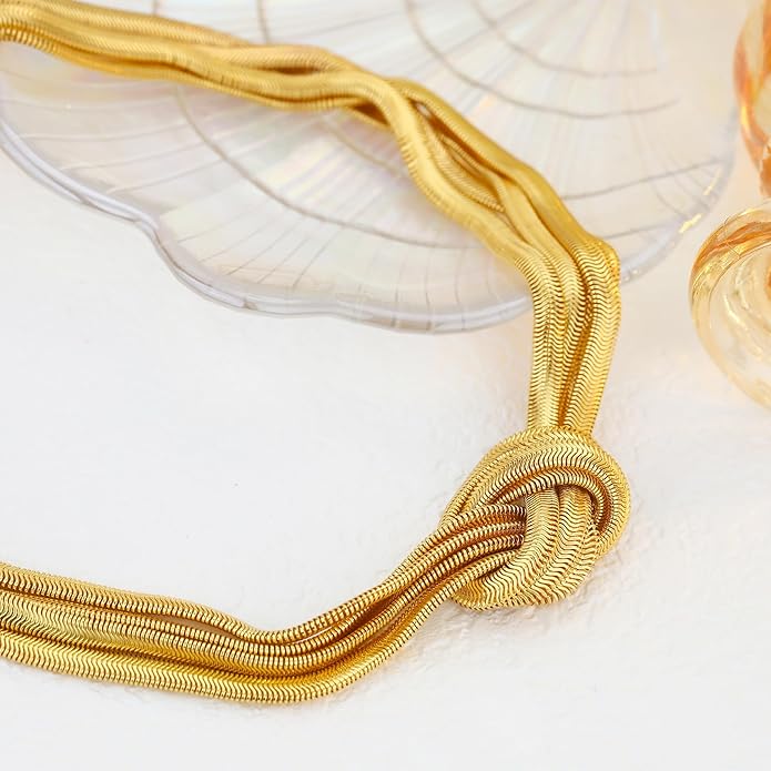 Chunky Gold Choker Necklace for Women, 14K Gold Plated Snake Chain Statement Necklace Triple Twsited Layered Choker Necklaces Jewelry Gifts