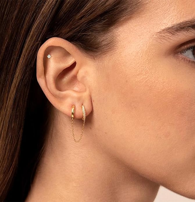 Gold Ear Cuffs Earrings for Women Non Piercing - Clip on Cartilage Earrings Dainty 14K Gold Sterling Silver Plated Cubic Zirconia Huggie Hoop Earring for Women No Tarnish Trendy Jewelry Set