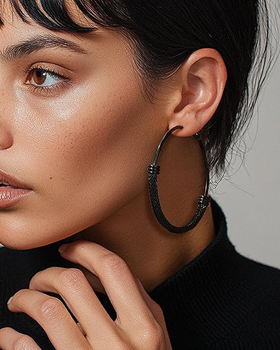 PROSTEEL 30/40/60/80/100mm Chunky Hoop Earrings For Women Gold Plated/Black Stainless Steel Hoops Earrings Statement Jewelry