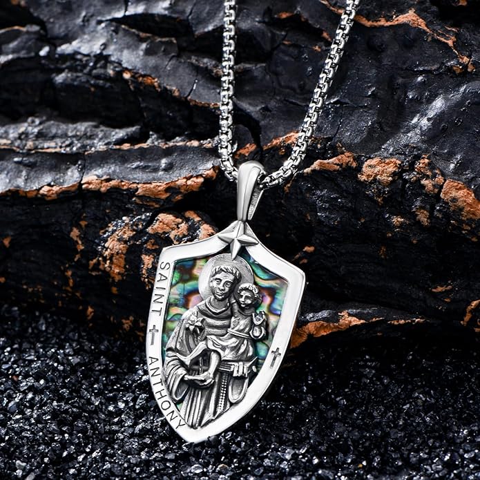 Taioiat Saint Necklace 925 Sterling Silver St Necklace Amulet Pendant Jewelry Religious Gift for Men Women