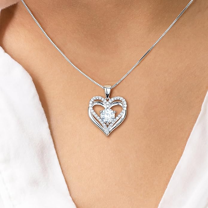 Kuschelkatze Entwined Souls Necklace - Sterling Silver Double Heart Pendant | Engraved 'I Love You Always and Forever' | Gift for Couples, Anniversary, Wedding