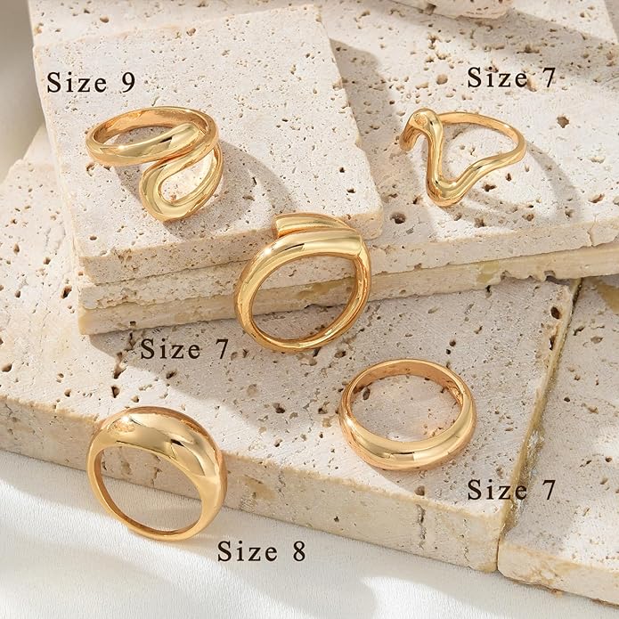 YEEZII Chunky Gold Rings for Women Non Tarnish, 18K Gold Plated Stackable Thumb Ring, Statement Women Rings Set