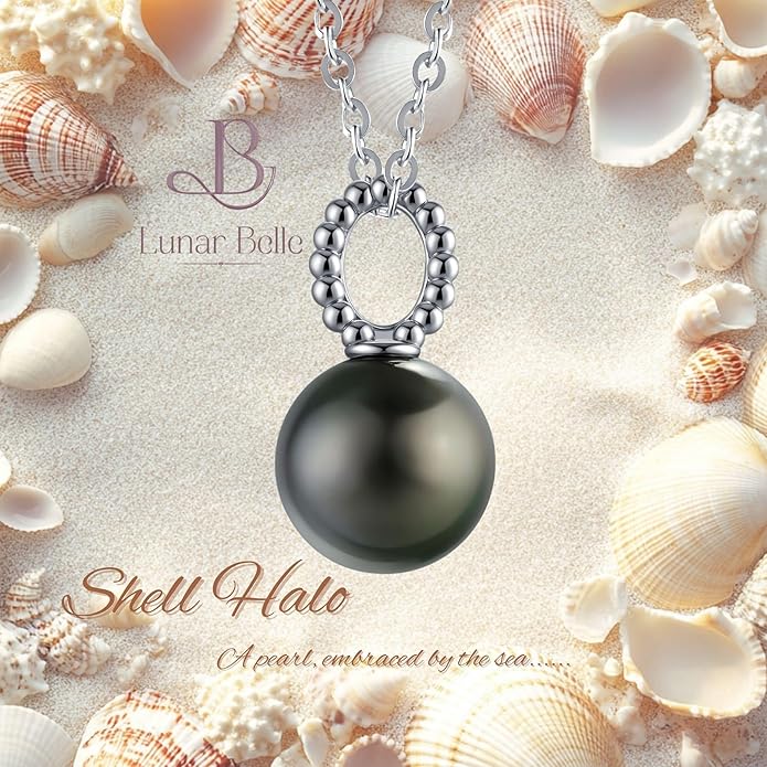 Lunar Belle Black Pearl Necklaces for women, Sterling Silver Tahitian Pendant, Jewelry Gift for Mom Birthday Christmas (Mother's Embrace)