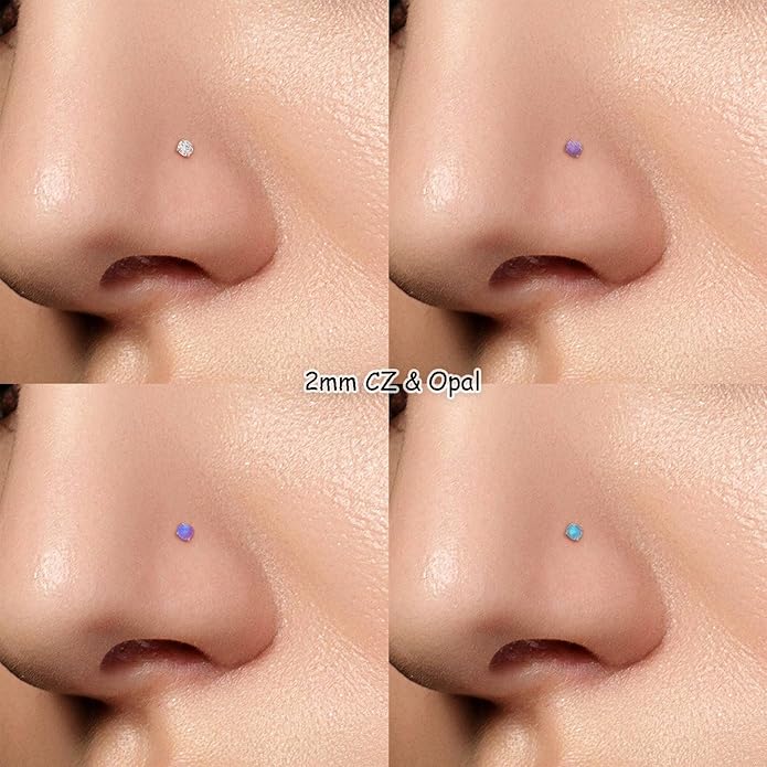 Nose Rings Studs: 8Pcs 20G Gold/Silver 316L Surgical Stainless Steel Nose Studs Hypoallergenic Corkscrew Nose Piercing Stud Jewelry for Women Men Clear Cubic Zirconia Imitation Diamond Top Size 1.5mm 2mm 2.5mm 3mm