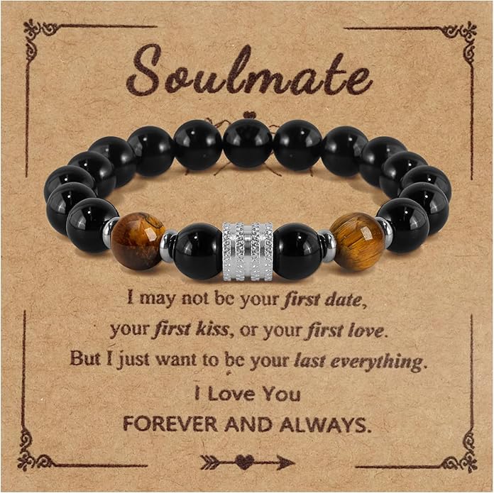 Hamoery Bracelets for Men Natural Tiger Eye Stone Beads Braided Rope Bracelet Gift for Dad Husband
