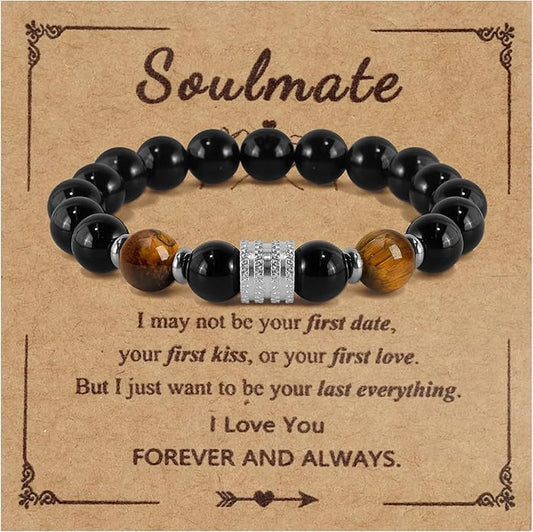 Hamoery Bracelets for Men Natural Tiger Eye Stone Beads Braided Rope Bracelet Gift for Dad Husband