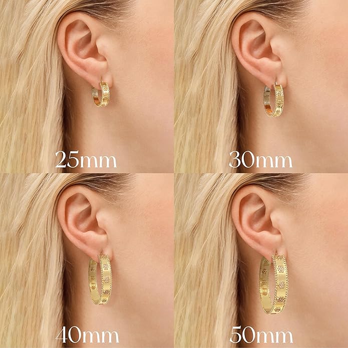 Senteria 8mm Wide 925 Sterling Silver Hoop Earrings for Women Hypoallergenic Chunky Silver Hoop Earrings with Flower Large Thick Hoops Earring Lightweight 14K Gold Plated Hoops for Women 25/30/40/50mm