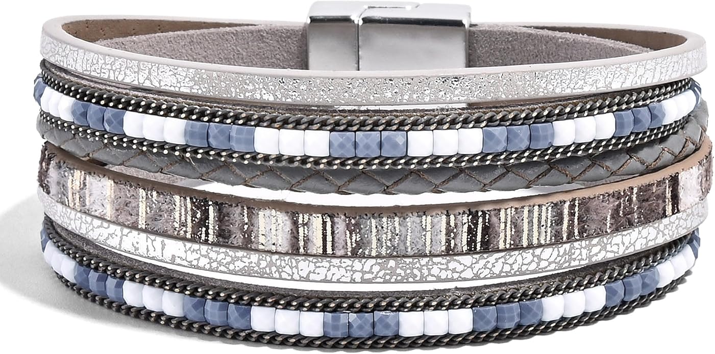 VIBILIA Boho Leather Wrap Bracelets for Women Multi-Layer Bracelets with Strong Clasp Jewelry for Women