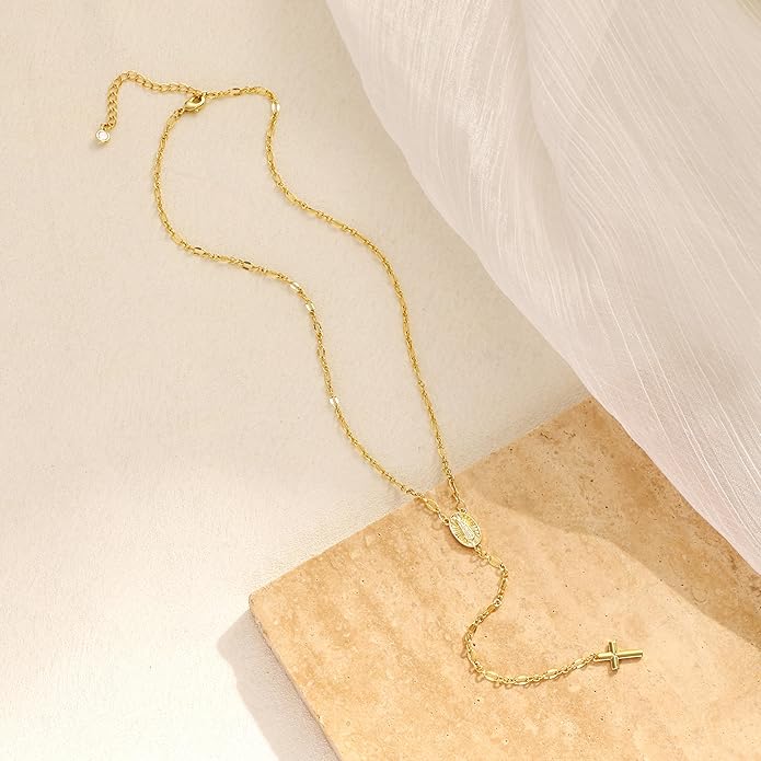 CHESKY Lariat Gold Necklace for Women Trendy, Dainty Long Necklace 14k Gold Plated/Silver Y-Shaped Pendant Necklace Layered Cz Beaded Chain Drop Necklaces Simple Gold Jewelry For Women Gift