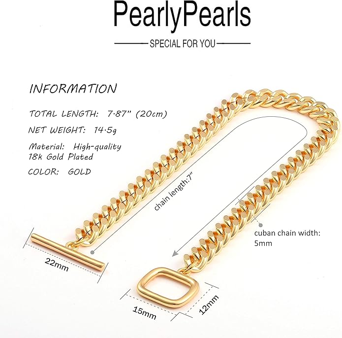 SOFYBJA 18k Gold Plated Personalized Chunky Cuban Oval Link Chain Bracelets for Men Toggle Rope Bracelet Jewelry for Women