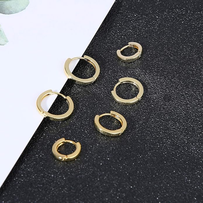 micuco 3 Pairs Small Hoop Earrings Set for Women, 14K Gold Plated Huggie Hoop Earrings for Men, Tiny Cartilage Hypoallergenic Earring Set