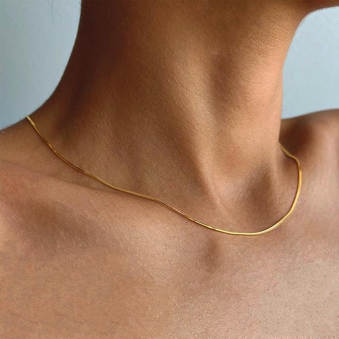 CHESKY Gold Necklace for Women-14K Gold Plated/Sterling Silver Plated Snake Chain Necklace Dainty Simple Chunky Herringbone Necklace Choker Necklaces Jewelry for Women