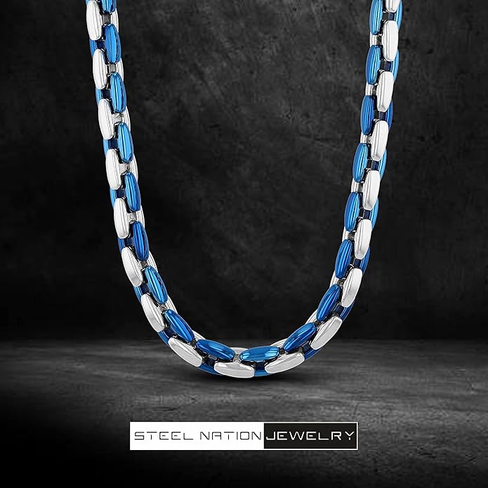 Stainless Steel and Blue Ion-Plate 6.3mm Oval Link 24" Chain Necklace