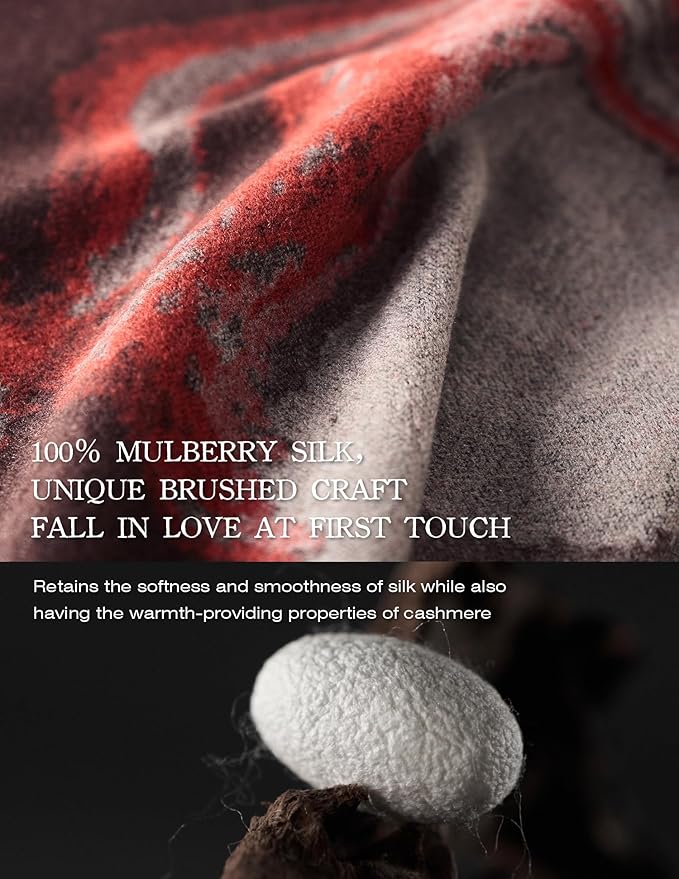 ZHE JIN Luxurious Silk Scarf Shawl Wraps for Women, Warm Scarves Winter Gift, 100% Brushed Mulberry Silk