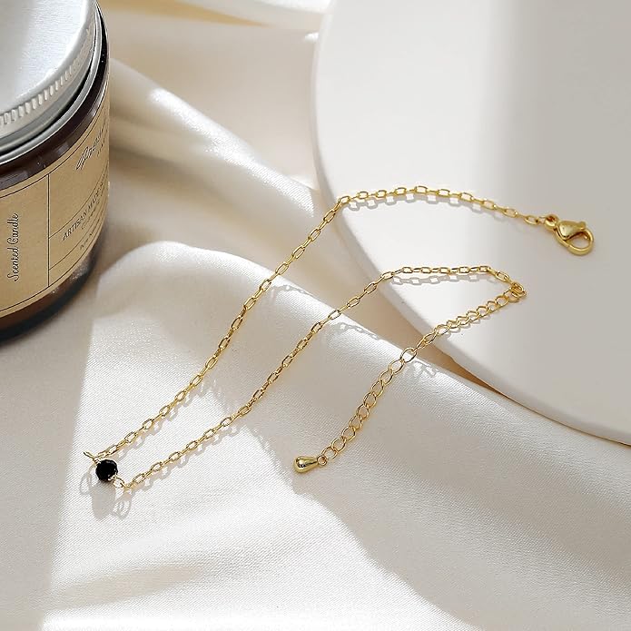 Pencros Dainty Layered Anklet,14K Gold Filled Cute Beads Satellite Chain Heart Boho Adjustable Anklets for Women