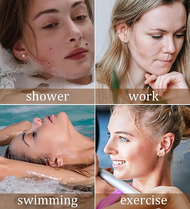 MJust Titanium Earrings for Sensitive Ears 20G Hypoallergenic Stud Hoop Earrings for Women Men Opal Ball CZ Heart Pearl Flat Back Earrings Cartilage Earrings Set