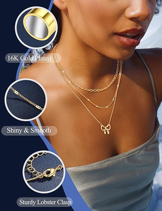Besteel 3Pcs Dainty Layered Necklaces for Women - Paperclip Choker Necklace Stacks Set Trendy Simple Layering Chain Pendant Jewelry Non Tarnish Gifts