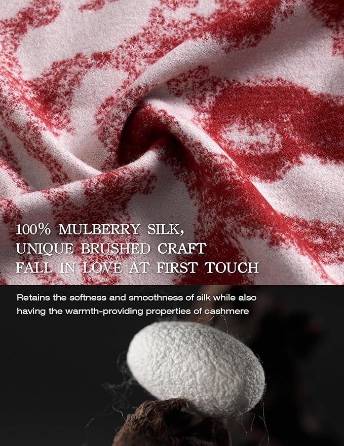 ZHE JIN Luxurious Silk Scarf Shawl Wraps for Women, Warm Scarves Winter Gift, 100% Brushed Mulberry Silk
