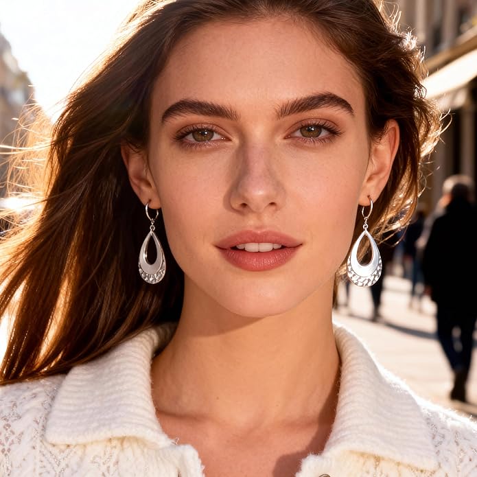 925 Sterling Silver Teardrop Dangle Earrings for Women Hammered Layer Drop Dangle Earrings Jewelry Hypoallergenic Boho Teardrop Leverback Dangle Earings for Jewelry Gifts