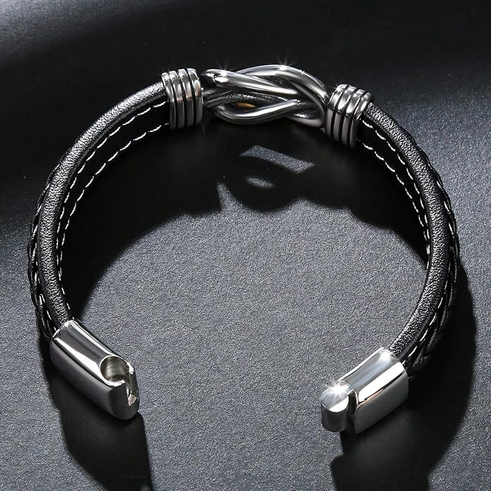 Mens Leather Bracelet,Braided Leather Wristband Cuff Bracelets Stainless Steel Clasp,Jewellery Gift for Men