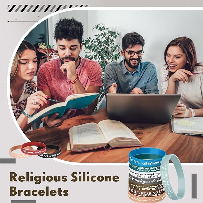 Ecation Bible Verses Bracelets Bulk Scripture Silicone Wristbands Inspirational Motivational Quote Rubber Wristbands Christian Bracelets for Easter Carnival Party Favors