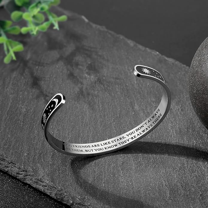 TONY & SANDY Inspirational Bracelets for Women Teen Girls Personalized Gifts for Daughter Granddaughter Mom Sister Friends Stainless Steel Engraved Cuff Birthday Easter Christmas