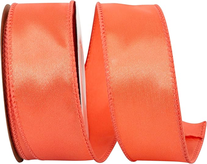 Ribbon - Satin Value Wired Edge Ribbon, Coral, 1-1/2 Inch, 10 Yards