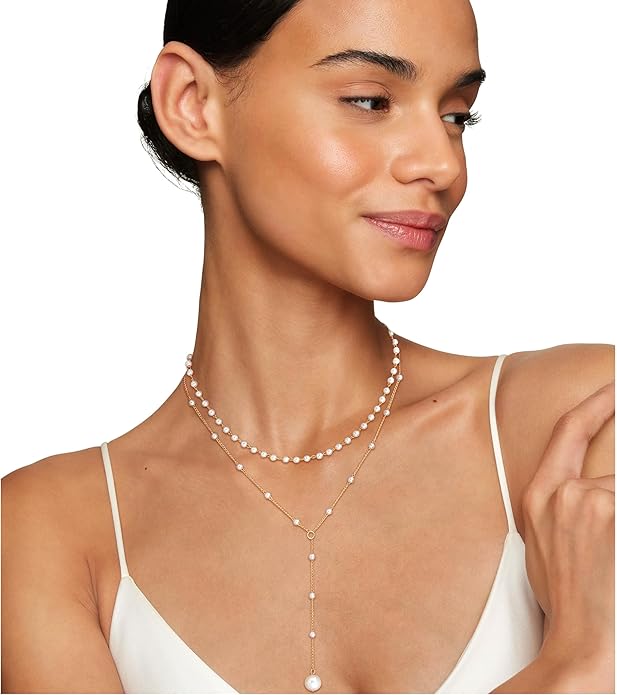 Layered Pearl Choker Necklaces for Women Gold Plated Dainty Trendy Faux Pearl Drop Pendant Y Shaped Layered Gold Necklace Wedding Bridal Jewelry