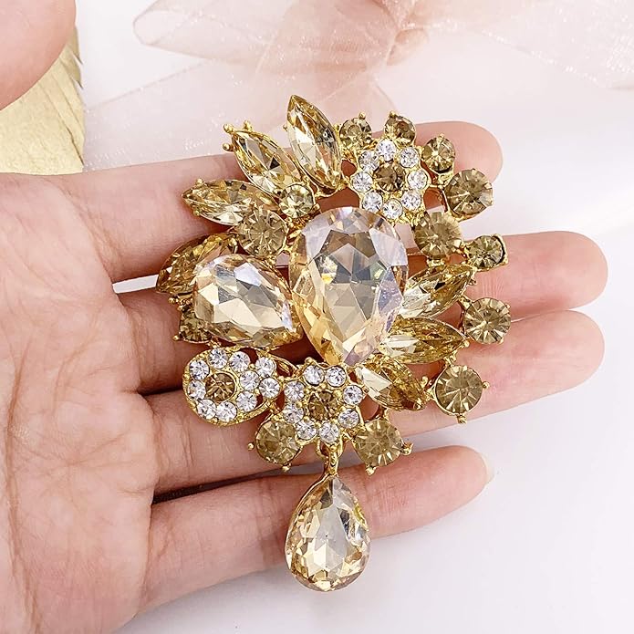 LAXPICOL Vintage Wedding Bridal Big Blue Crystal Rhinestone Tear drop Brooch Pin for Women