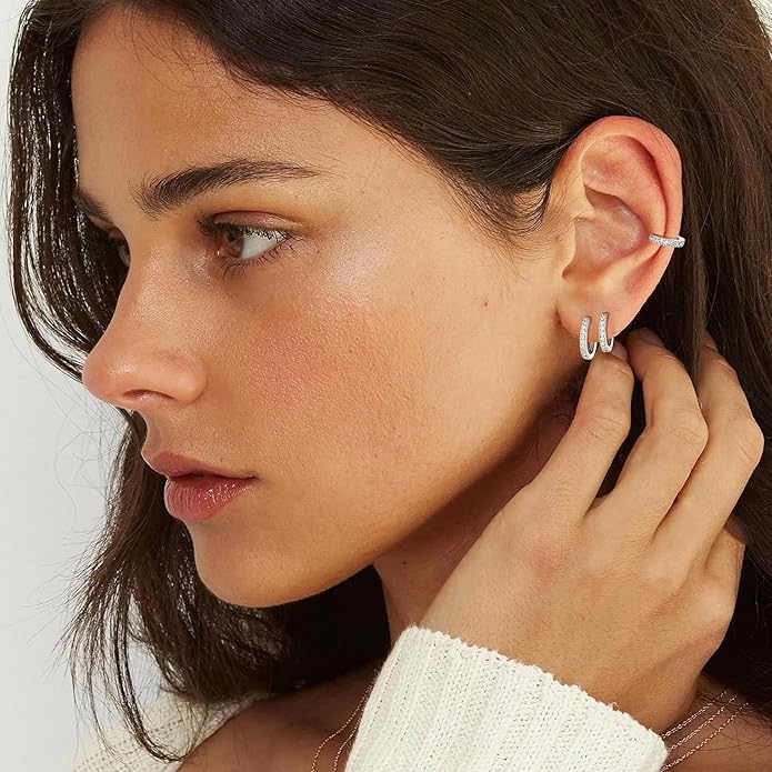 micuco 3 Pairs Small Hoop Earrings Tiny Cartilage Earrings for Women Cubic Zirconia Earrings Huggie Hoop Ear Piercing Earrings for Men 8mm 10mm 12mm