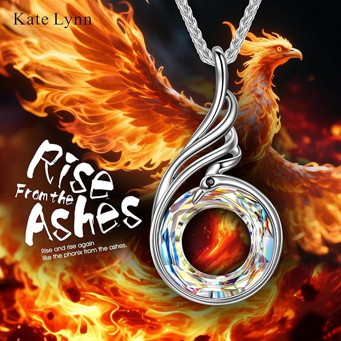 Kate Lynn “Rise From the Ashes” Phoenix Necklaces for Men Women, 18~27 Inch Adjustable Necklace, Ideal Birthday Gift Christmas Gift for Men Women, Symbol of Luck and Renewal